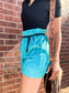 Turquoise Vetiver Velvet Shorts