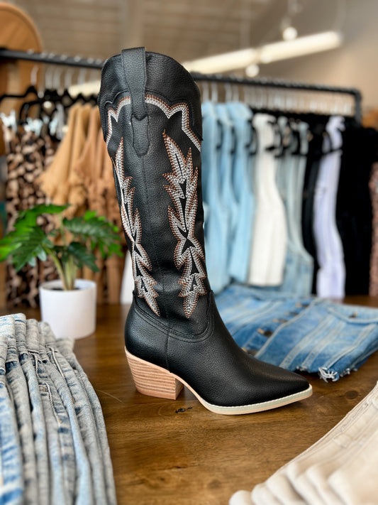 Ainsley Black Embroidered Western Cowboy Boot
