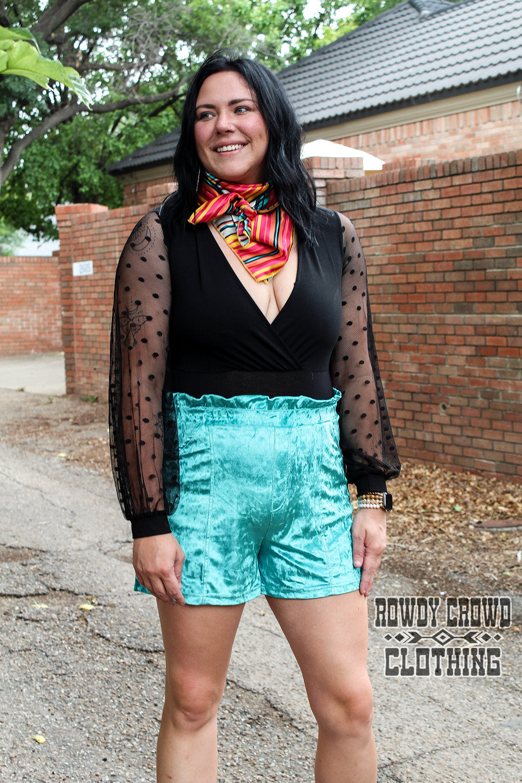 Turquoise Vetiver Velvet Shorts