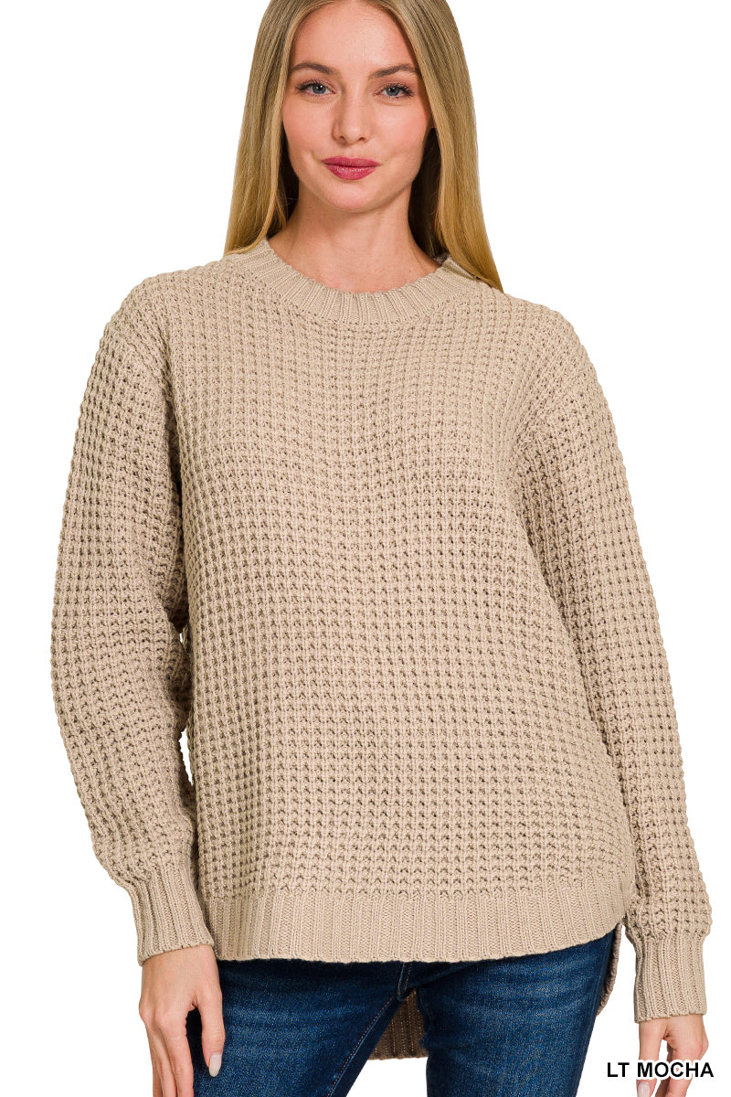 Feeling Flawless Waffle Knit Sweater in Mocha