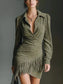 Caspian Suede Long Sleeve Fringe Dress