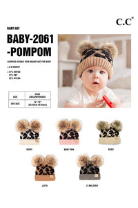 C.C Leopard Double Pom Beanie Hat for Baby: Light Melange Gray