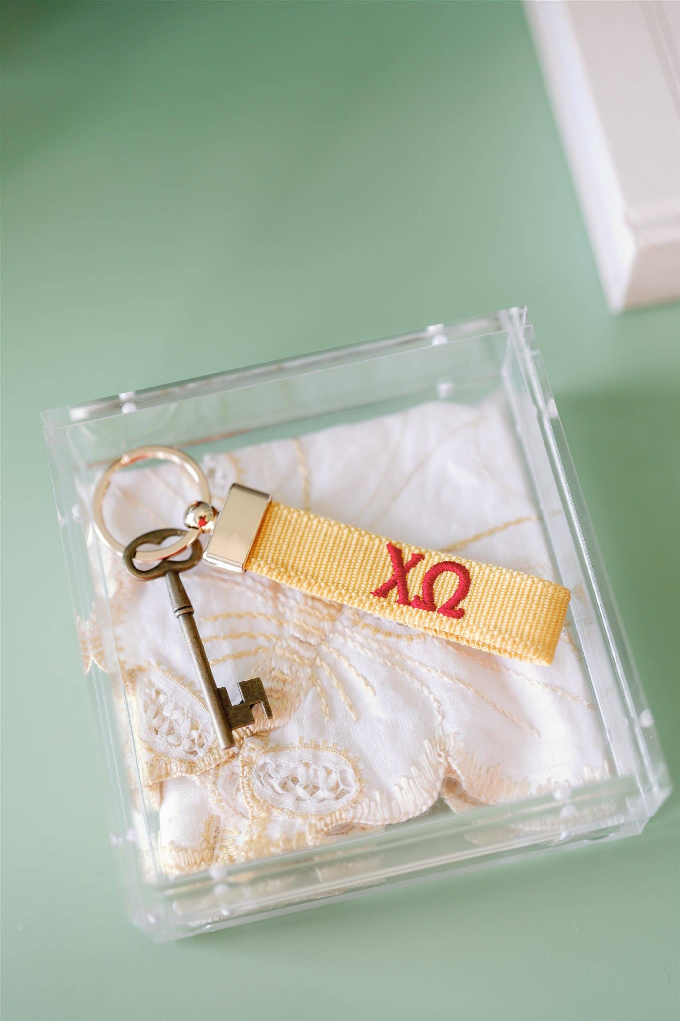 Chi Omega Embroidered Keychain
