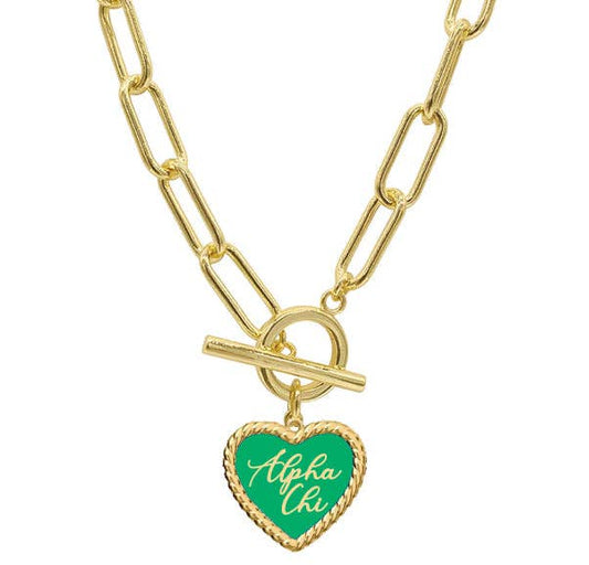 Alpha Chi Omega Enamel Heart Charm Necklace
