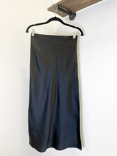 Load image into Gallery viewer, Time Slipped Away Satin Midi Skirt in Black
