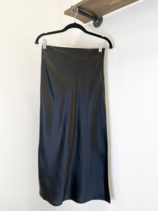 Time Slipped Away Satin Midi Skirt in Black