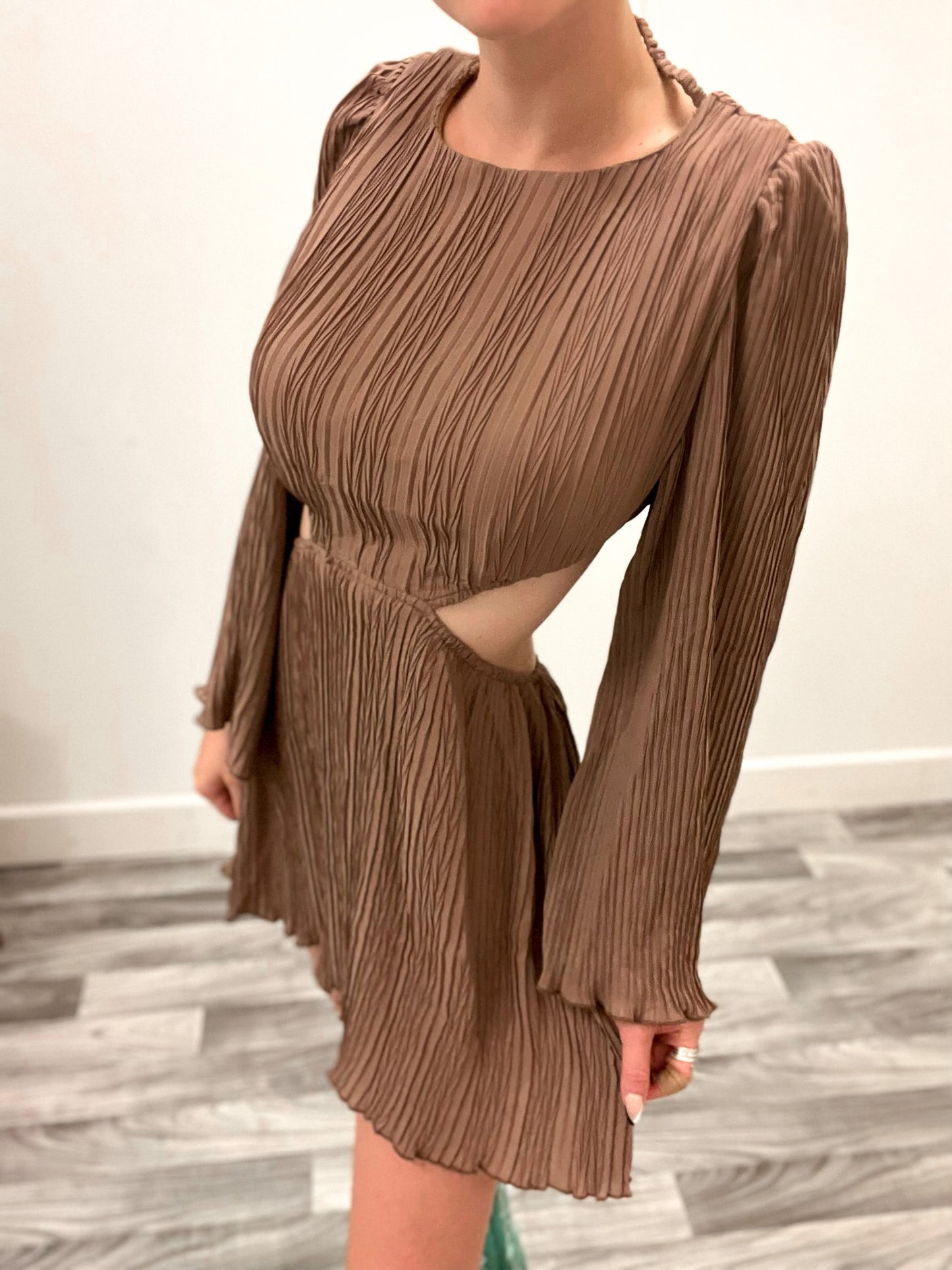 Sparking Rumors Mocha Cutout Dress