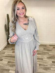 Laura Embroidered Maxi Dress in Taupe