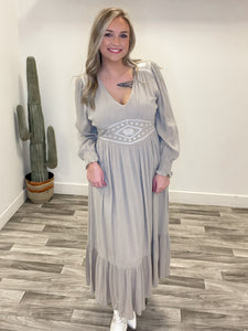 Laura Embroidered Maxi Dress in Taupe