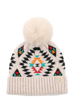 Load image into Gallery viewer, C.C Aztec Pattern Kids Hat with Soft Faux Fur Pom: Beige
