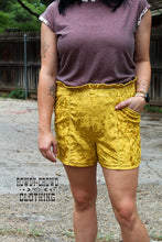 Load image into Gallery viewer, Mustard Vetiver Velvet Shorts
