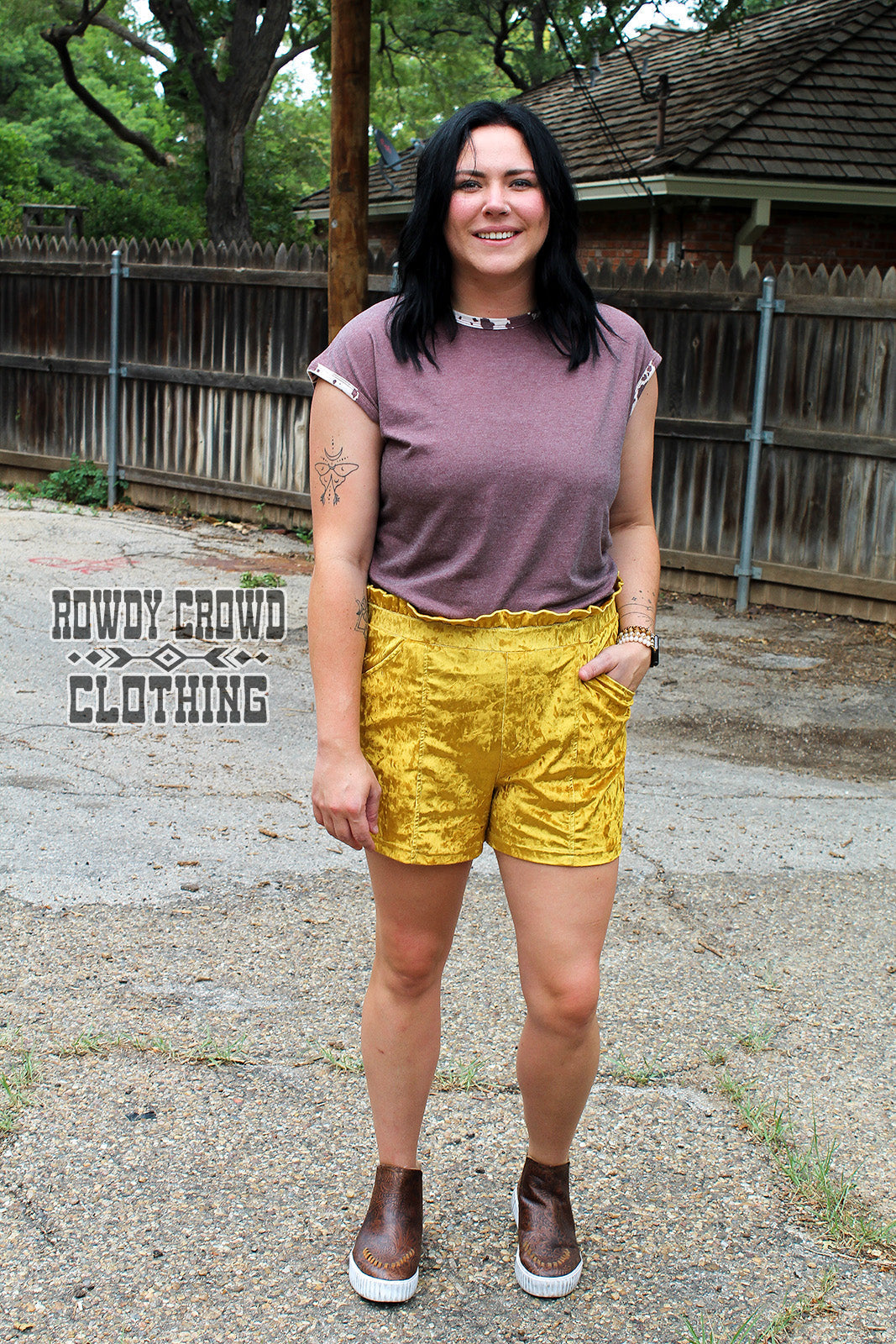 Mustard Vetiver Velvet Shorts
