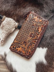 Tooled Leather Zip Wallet
