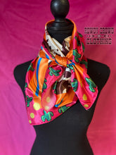 Load image into Gallery viewer, Women&#39;s scarf, Western Accessories, Western Apparel, Western Wholesale, western wild rags, cowboy rags, cowboy scarf, Wholesale Accessories, Wholesale Apparel, colorful wild rags, bright wild rags, cactus wild rag, cactus and cow print, cow print wild rag
