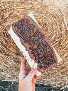 Tri-Fold Tooled Hair on Hide Wallet