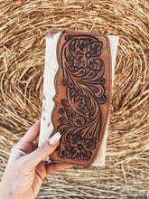 Load image into Gallery viewer, Tri-Fold Tooled Hair on Hide Wallet
