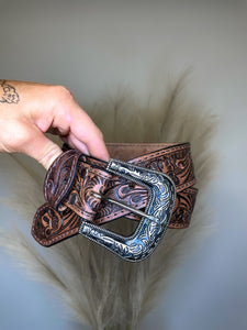 Brown Tooled Leather Belt