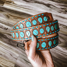 Load image into Gallery viewer, Turquoise Genuine Leather Tooled Bag // Camera Strap
